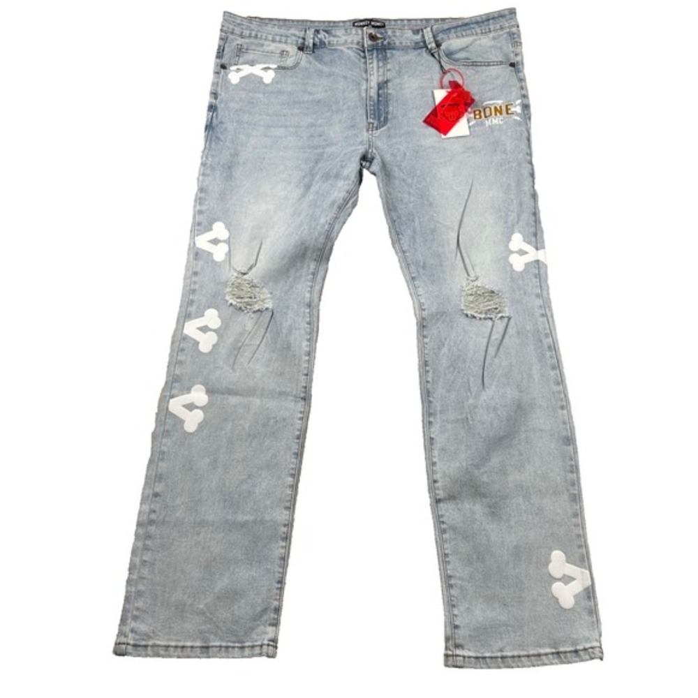 Monkey‎ Money Jeans Mens 42 (Fits 43x33) Streetwear Y2K Hype MMC Bone Distress